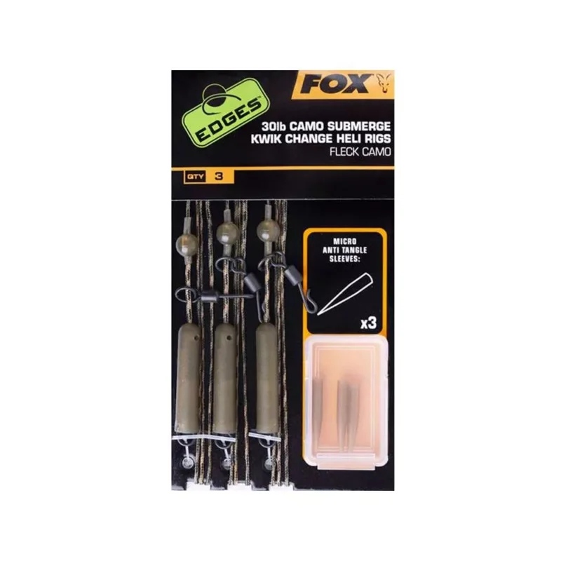 Fox Edges Camo Submerge Heli Rigs Kwik Change Kit helikopter szerelék 3 db 40lb Biztonságos fizetés