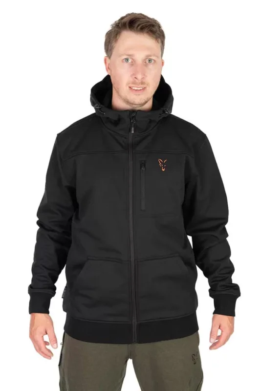 Fox Collection Soft Shell Jacket Black & Orange kapucnis kabát L Gyors kiszállítás
