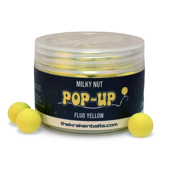 Kraken Baits Milky Nut Fluo Yellow Pop Ups fluo lebegő bojli 15mm Azonnal elérhető