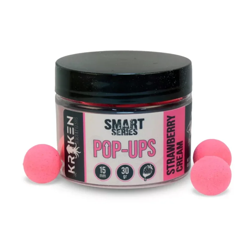 Kraken Baits Smart Series Strawberry Cream Fluo Pink Pop Ups fluo lebegő bojli 12mm Olcsóbb