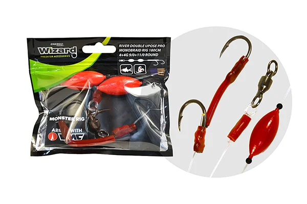 Legjobb ár WIZARD MONSTER RIVER DOUBLE UPOSE PRO MONOBRAID RIG 4+4G 9/0+11/0 ROUND