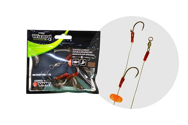 Akciós ár WIZARD MONSTER SURFACE LIVEBAIT DOUBLE BRAIDED RIG 6/0+8/0 SPECIMEN