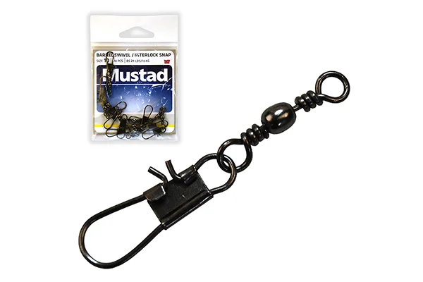 MUSTAD BARREL SWIVEL WITH INTERLOCK SNAP 5 BLACK NICKEL 10DB/CSOMAG Kedvezményes ár