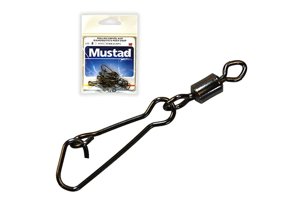 Azonnal elérhető MUSTAD ROLLING SWIVEL W/DIAMOND EYE & J-SNAP 10 BLACK NICKEL 10DB/CSOMAG