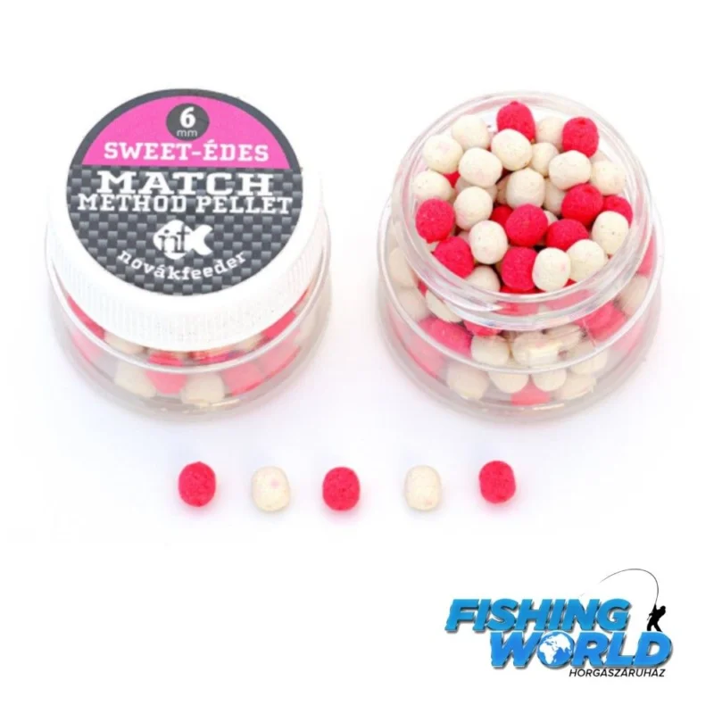 Újdonság Novák Feeder Match Method Pellet -6mm, édes (pink-fehér)
