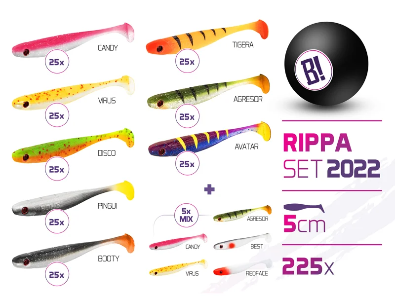 Szezonális akció Delphin – BOMB Rippa csali szett 2022 színek 5cm / 225db