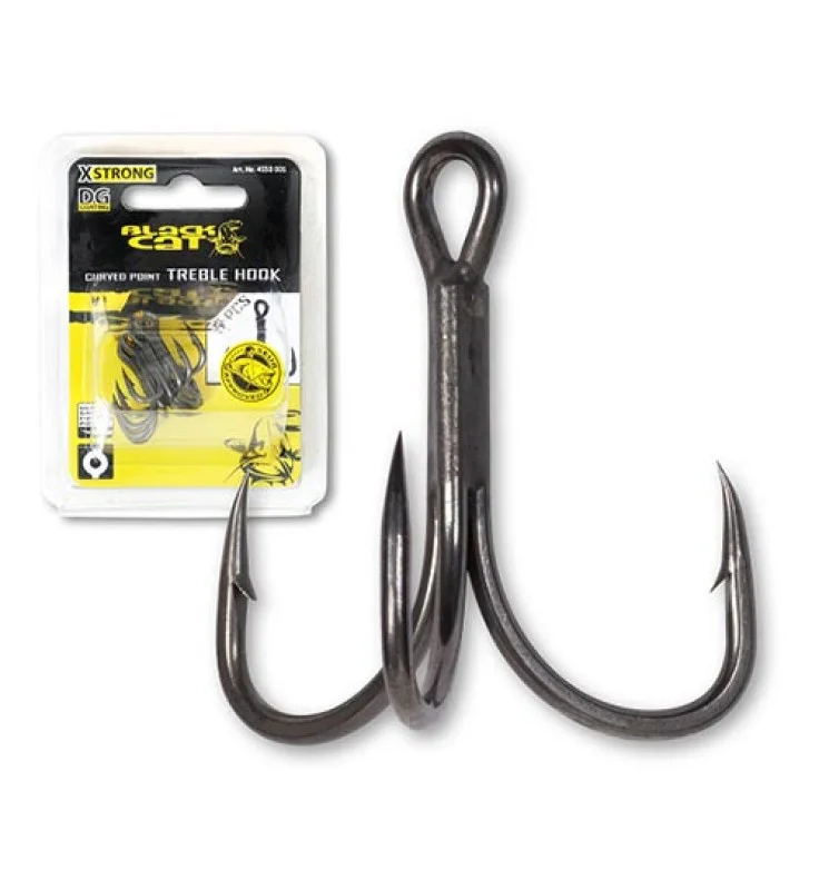 Black Cat - Curved Point Treble Hook DG Coating - Harcsázó Hármashorog Legkelendőbb