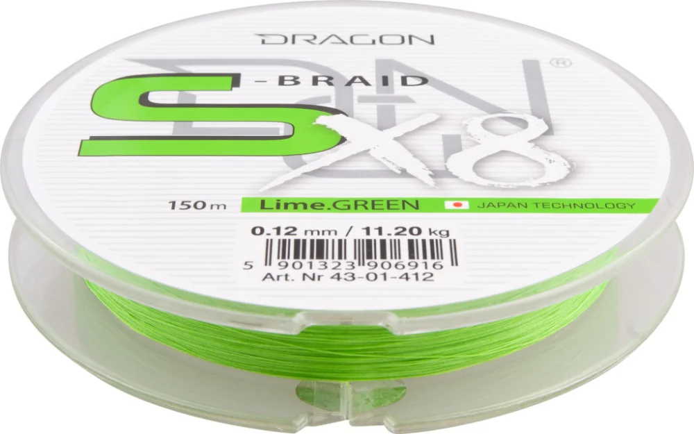 Szezonális akció Dragon S-Braid X8 150m 0,06mm fonott zsinór – zöld
