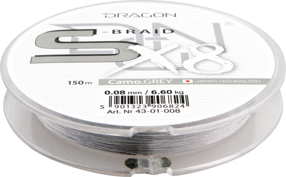 Dragon S-Braid X8 150m 0,18mm fonott zsinór – szürke Prémium